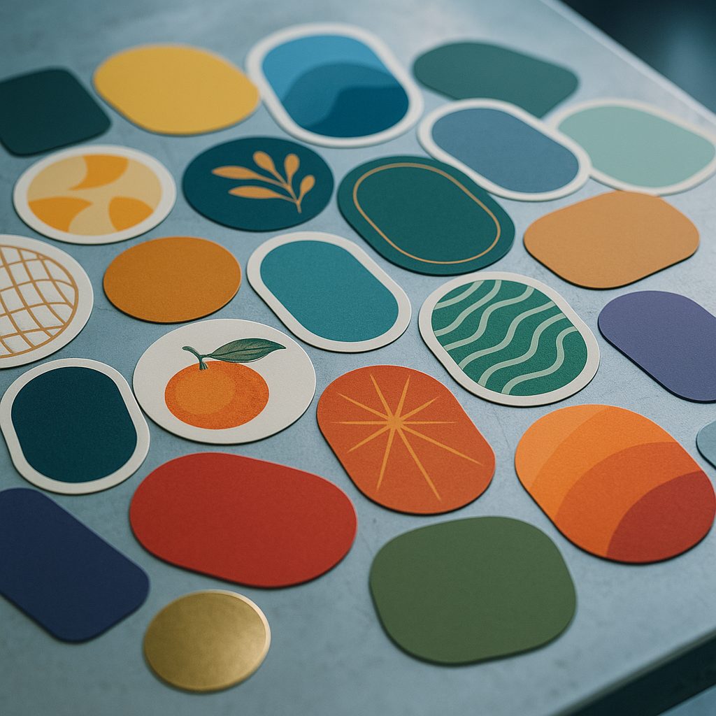 Die-cut printed labels in a range of shapes, colours and finishes